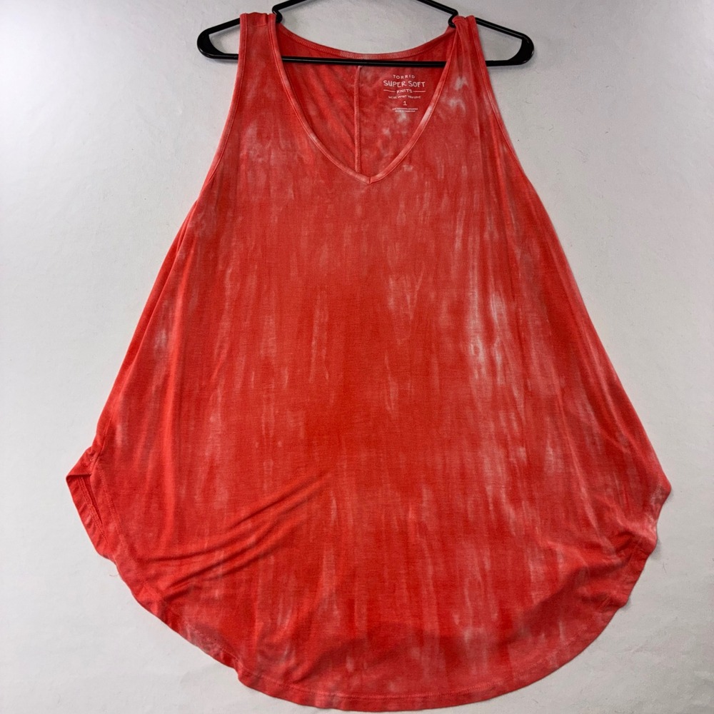 414 Torrid Tank Top 1 Red Orange Tie Dye Super Soft V-Neck Sleeveless